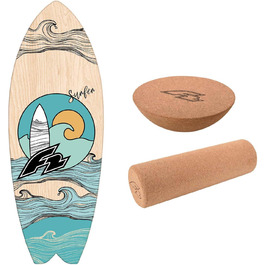 Набір балансборду F2 Balance Board Set з пробковою ролкою та півсферою. Дерев'яний балансборд для початківців та професіоналів. Баланс-тренінг, фітнес, рівновага для Kite, Windsurf, Wingfoil, водних видів спорту, серфінгу. Діаметр 87 см.
