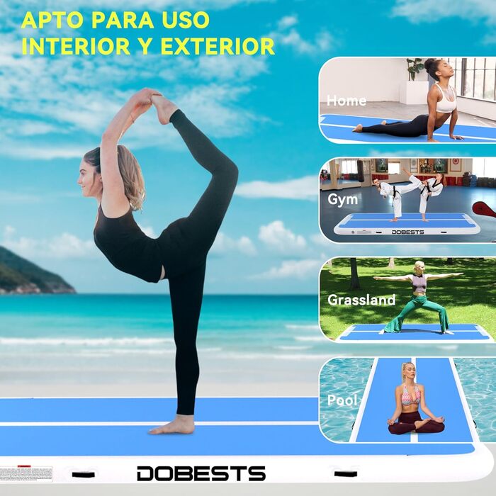 Килимок для гімнастики DOBESTS Airtrack Matte, 500x100x20 см, блакитний, з насосом та сумкою