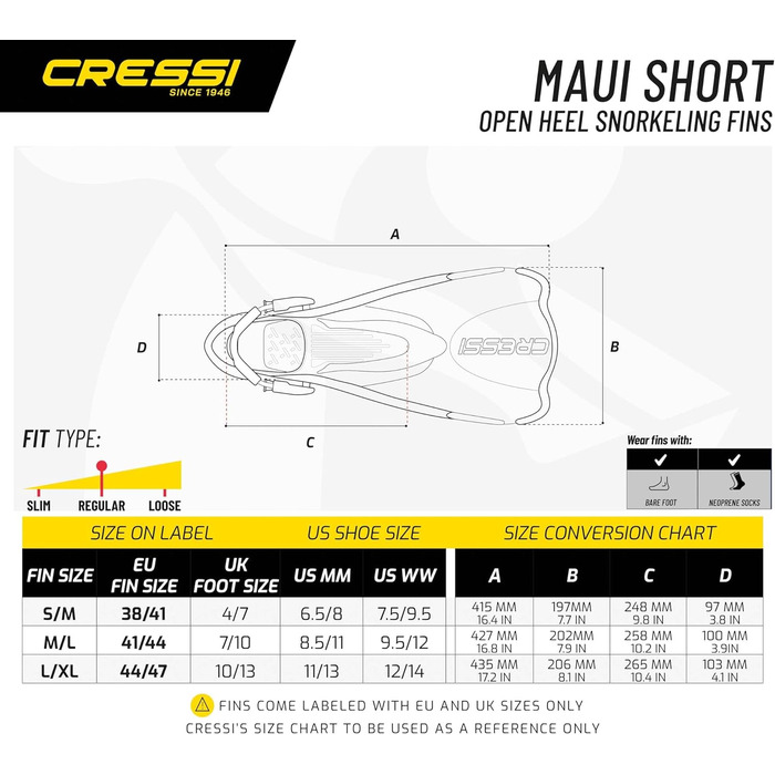 Ласти CRESSI Maui з регульованим EBS, короткі/довгі, для плавання та снорклінгу, унісекс, сині, розмір S/M (38-41 EU)