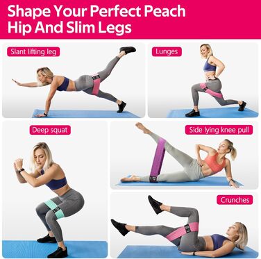 Стрічки опору Walito для ніг та сідниць, фітнес-стрічки для йоги, пілатесу, реабілітації та домашніх тренувань, фітнес-гумки для сідниць, набір 3 шт. (рожевий, аква, фіолетовий)