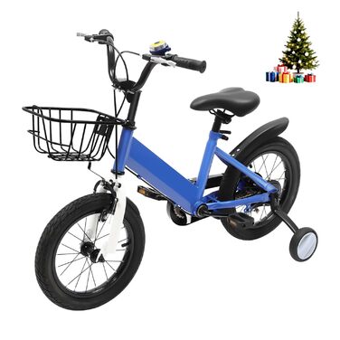 Дитячий велосипед 14 дюймів, регульована висота, велосипед для дівчаток 3-5 років, з додатковими колесами та кошиком, для навчання та катання на вулиці (блакитний)