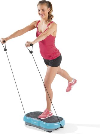 VITALmaxx Вібротренажер 200 Вт, 4-частини, блакитний, LCD-дисплей, пульт дистанційного керування, 99 рівнів вібрації, 9 програм, 3 зони вібрації, еспандери з ручками