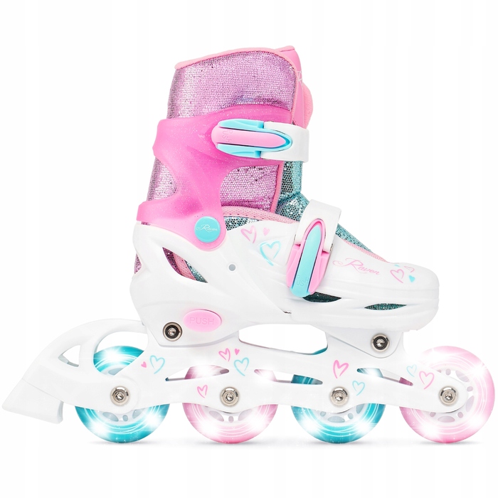 Регульовані ролики RAVEN Loret Glitter White/Mint/Pink (розмір 30-33) з LED-колесами