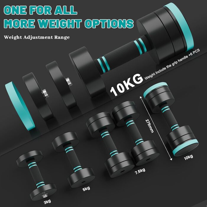 Набір гантелей Dripex, регульовані гантелі 2 шт. зі сталі, вага 2.5 кг x 2, 5 кг x 2, 10 кг x 2, короткі гантелі для дому (2 x 10 кг)