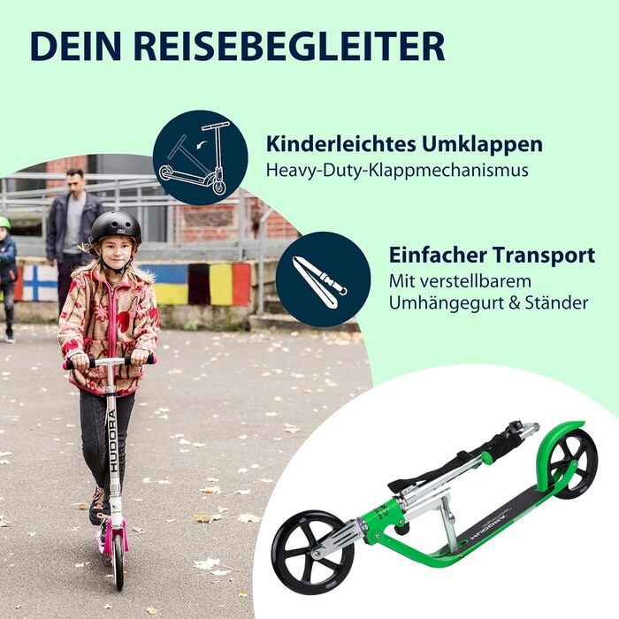 Самокат HUDORA BigWheel 205 алюмінієвий, міський, складаний, для дітей і дорослих до 100 кг, з підніжкою