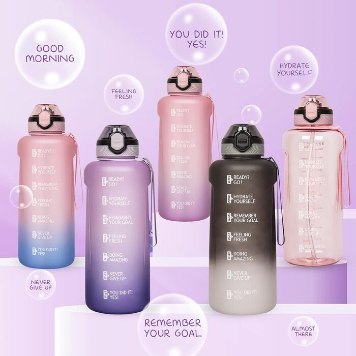 DEARRAY Tritan пляшка для води 2 л з трубочкою і часовою міткою, BPA-free, велика спортивна пляшка для фітнесу та залу