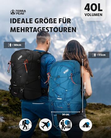 Туристичний рюкзак Wanderrucksack 40L Flex 40 Premium, синій, з вентиляцією спини, дощовиком, кріпленням для питної системи, поясним ременем, 3D Air Mesh, для трекінгу, походів, аутдор