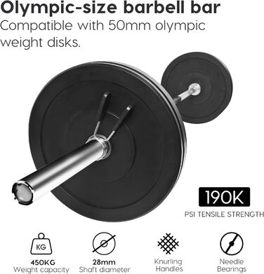 Олімпійський гриф wuuhoo Pro Boris 220 см, 28 мм, 450 кг, гальванічне покриття, рифлений хват