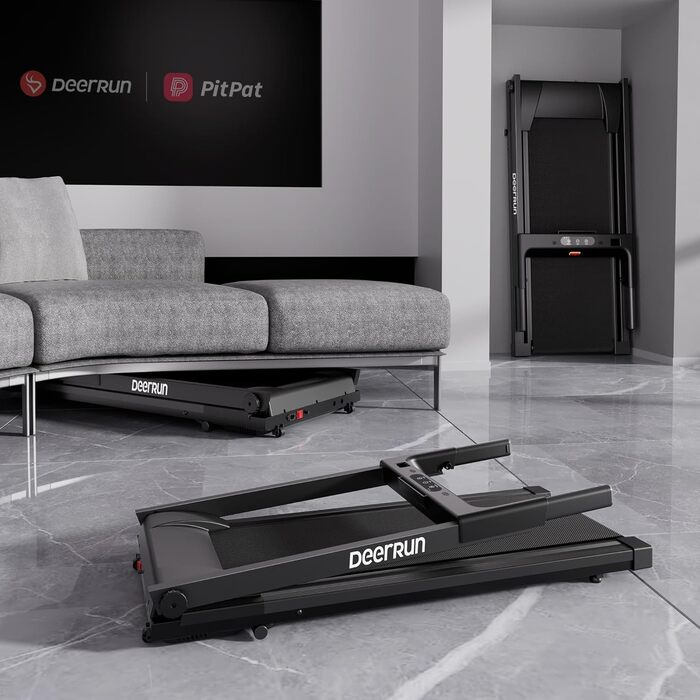 Біговий тренажер DeerRun Raceable з підтримкою High-Tech пристроїв, складний, до 158 кг, з APP-керуванням, 2573W, для дому, з курсами та мульти-режим, чорний