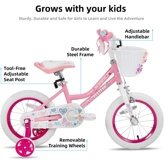 JOYSTAR Fairy - дитяче велосипед 16 дюймів для дівчаток 5-7 років з корзиною та стабілізатором, рожевий