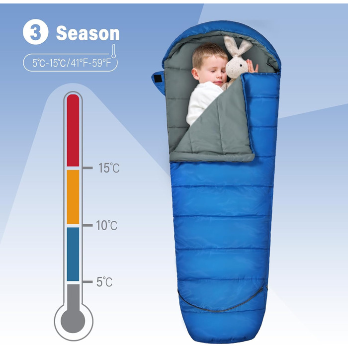 Спальний мішок REDCAMP для дітей, 175x65 см, блакитний/рожевий, 3-сезонний, для кемпінгу та відпочинку на природі