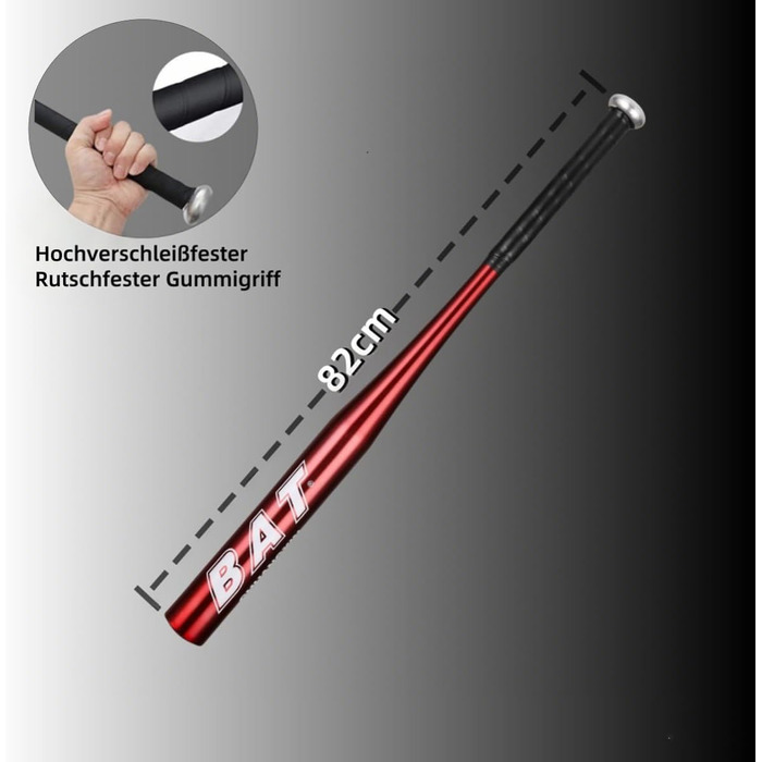 Бейсбольна бита 82 см (32 дюйми), алюмінієва з неслизькою ручкою, для самозахисту та бейсболу (червона)