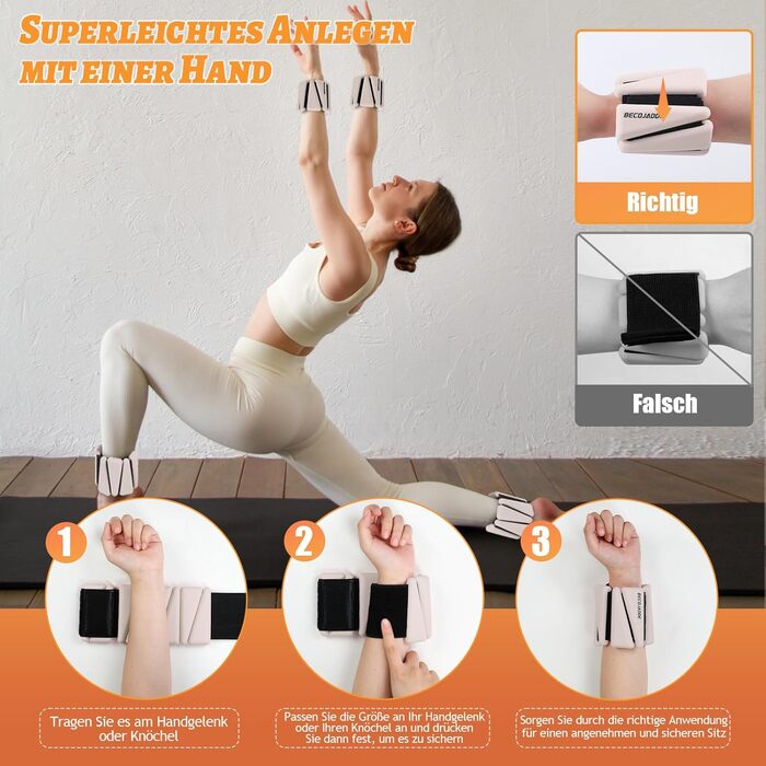 Набір обтяжувачів для ніг та рук BECOJADDE (0.45kg/0.9kg) - 2 шт. Регульовані манжети для занять фітнесом, йогою, пілатесом, ходьбою, бігом. Підходять для жінок та чоловіків. Колір: бежевий. Вага пари: 1.8 кг