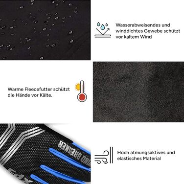Зимові вело рукавички FDX з повним пальцем, дихаючі, водовідштовхувальні, вітронепроникні, з гелевою підкладкою, сумісні з сенсорними екранами, нековзкі, теплі – ідеальні для MTB, шосе, їзди на велосипеді та бігу. Чорний/Білий (Чорний/Синій, XL)