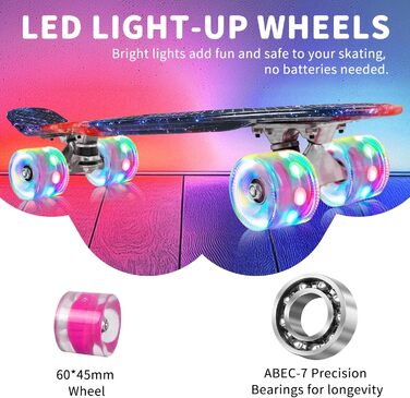Скейтборд BELEEV 22 дюйми Galaxy Purple з LED колесами та T-інструментом для початківців (для дітей, підлітків, дорослих)