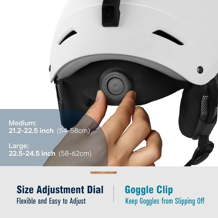 Шолом для сноуборду та гірськолижного спорту для чоловіків, жінок та дітей, регульований розмір, 3-рівнева вентиляція, міцна PC-оболонка з EPS-піною, розмір L (58-62 см)