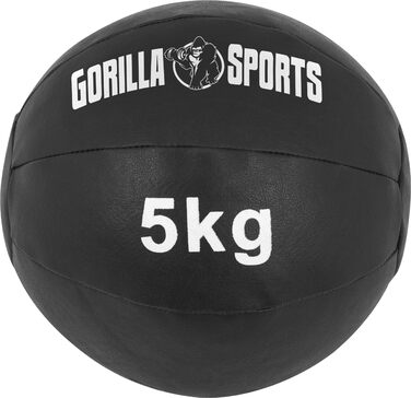 Медичний м'яч GORILLA SPORTS® - 1-10 кг, з шкіри, чорний. Тренувальний, фітнес, вантажний м'яч, Slam Ball. Окремо/Набір. Діаметр 29 см
