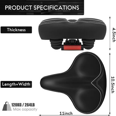 Широке велосипедне сідло Oversized для жінок та чоловіків. Комфортне, універсальне сідло з водонепроникним покриттям та світловідбиваючою смугою. Підходить для Peloton, тренажерів, круїзерів та міських велосипедів (чорний/білий)