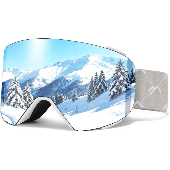 Скі-маска VCOROS YH693C з магнітною OTG, захист від УФ, проти запотівання, REVO покриття, регульований ремінь, сноуборд маска для катання на лижах 02-Срібло/Білий (VLT13%)