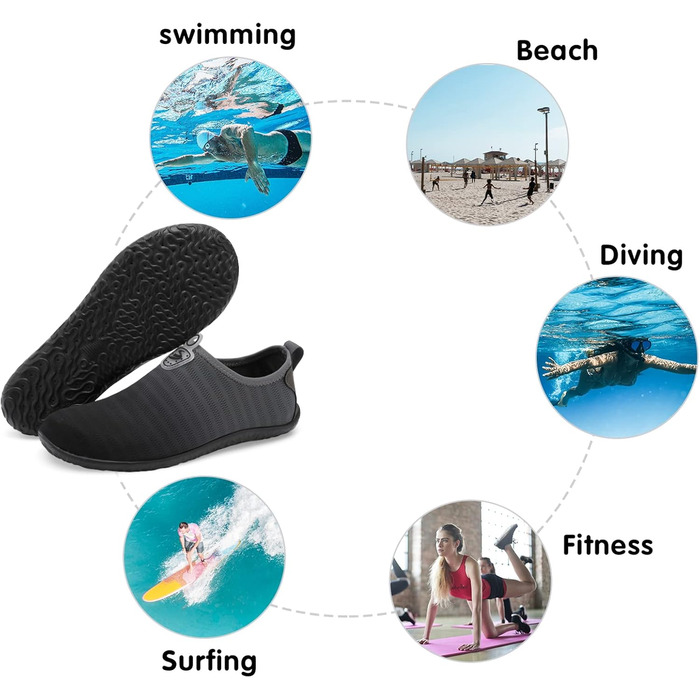 Водні шкарпетки Spesoul для жінок та чоловіків, дихаючі, швидковисихаючі, м'які, для піших прогулянок, плавання, пляжу, серфінгу, йоги, спорту (42/44 EU, Jb Blackgrey)