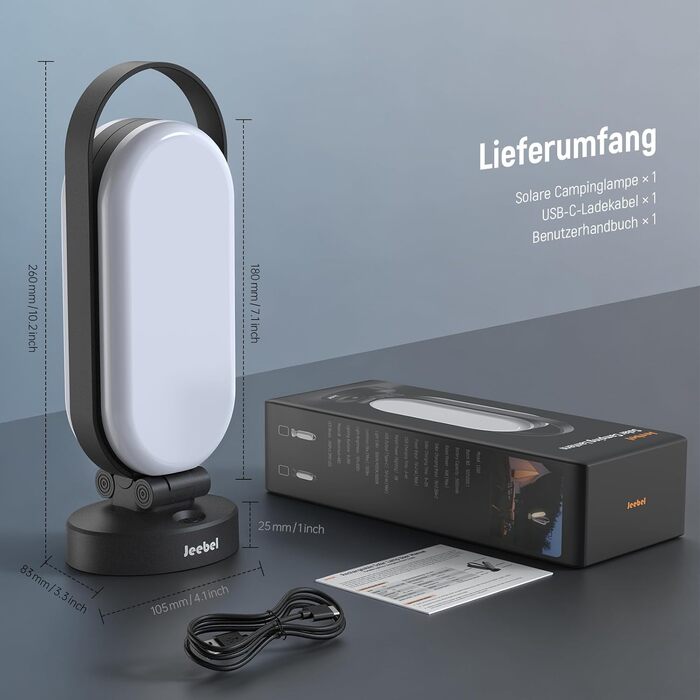 Ліхтар кемпінговий Jeebel Solar LED з Power Bank 5000mAh, 4 режими, диммер, IP55, для походу, намету, аварійного освітлення (Чорний)