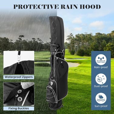 LIFEZEAL Гольф-сумка: портативна сумка для ключок з 4 перегородками, сумка-станд для гольфу з регульованим плечовим ременем, легка чорна сумка для чоловіків та жінок