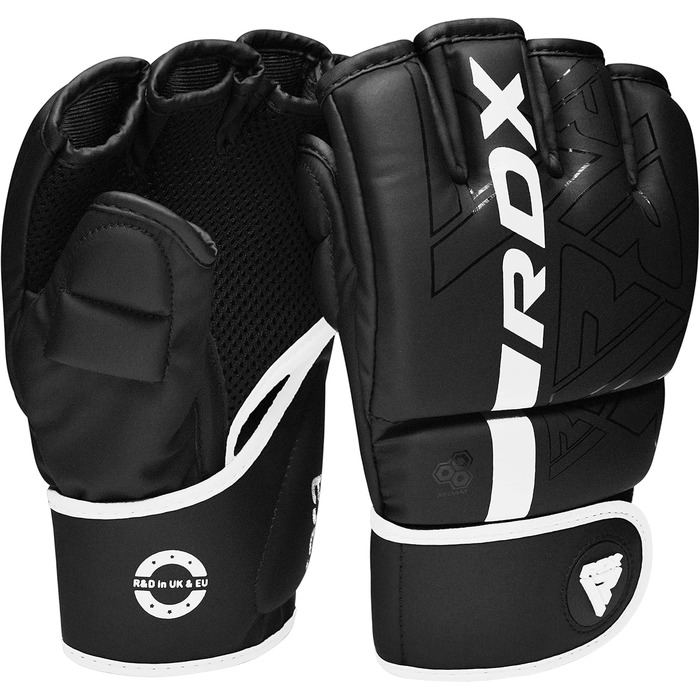 Боксерські рукавички RDX Profi MMA: шкіряні, для тренувань, ударів, боксу, муай-тай, кікбоксингу, паррінгу та греплінгу (чорний, L)