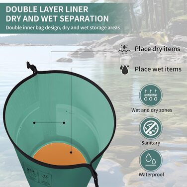Водонепроникний рюкзак Naturehike Dry Bag 25L – 15L/10L, для каякінгу, риболовлі, рафтингу, плавання, сноубордингу (зелений)