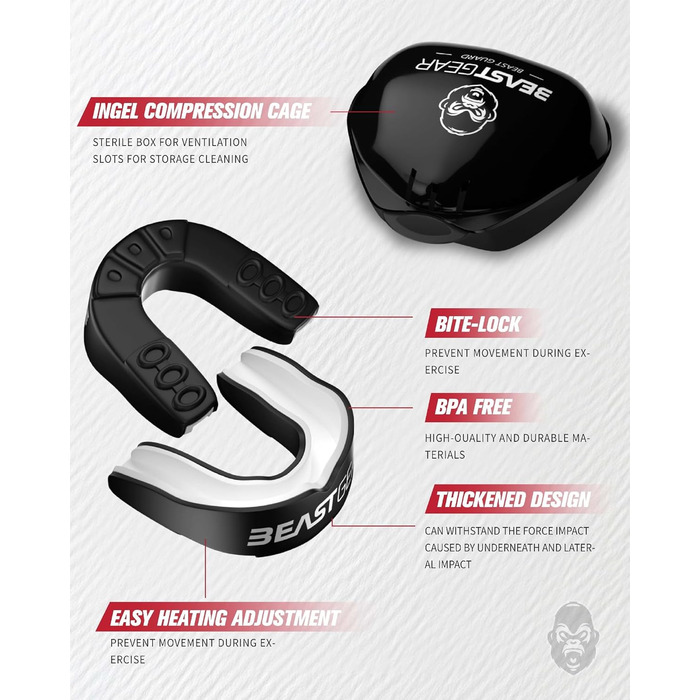 Захист для зубів Beast Gear - для боксу, ММА, регбі, кікбоксингу, дзюдо, карате, хокею та бойових мистецтв. Зручна коробка для зберігання. Захищає зуби, ясна та щелепу.
