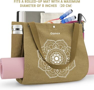 Сумка для йога-мату Gonex, велика (L) Canvas, водонепроникна, для пілатесу, подорожей, тренувань - Хакі