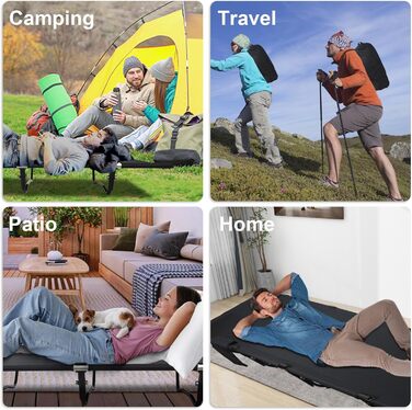 Легке туристичне ліжко для кемпінгу, 160 кг, чорне. Розкладне, портативне, для відпочинку на природі, вдома, в горах, на дачі.