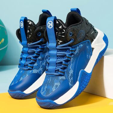 Дитячі баскетбольні кросівки Kinder: високий верх, амортизація, легкі, антиковзаючі, дихаючі, для активного відпочинку, унісекс, 36 EU, чорно-сині