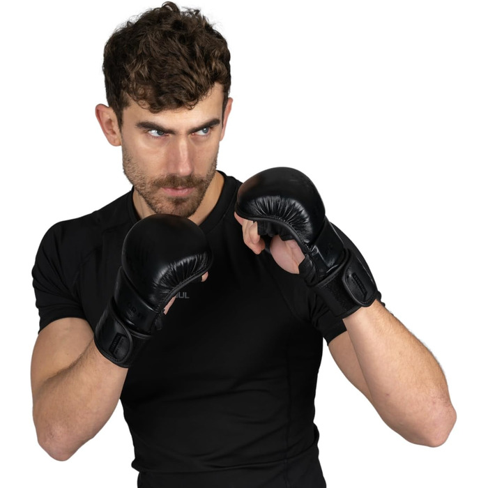 Рукавички для MMA Sanabul Essential 7oz | Тренувальні рукавички для змішаних єдиноборств | Гібридні спарингові рукавички (Чорні, S/M)