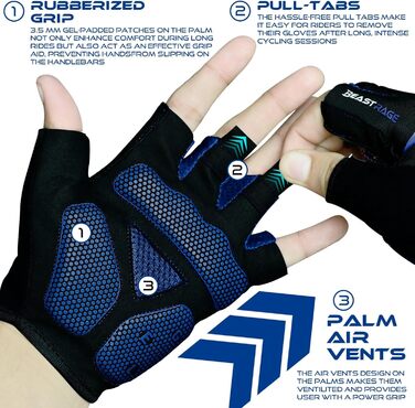 Велосипедні рукавички BEAST RAGE для жінок та чоловіків, дихаючі, безпальцеві, з антиковзким покриттям, амортизація, підходить для шосе, MTB, гірського велосипеда, білого кольору (BLAU, XL)