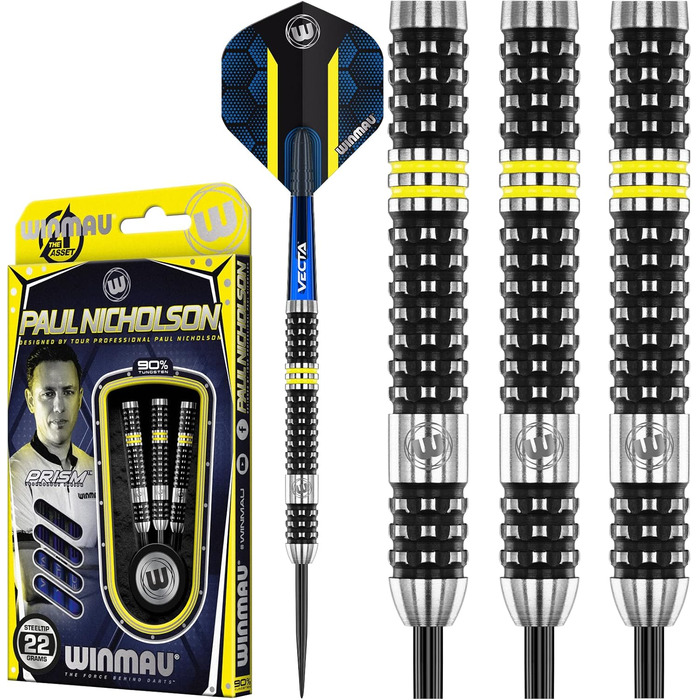 WINMAU Paul Nicholson 22 г вольфрамові професійні дротики з насадками та оперенням
