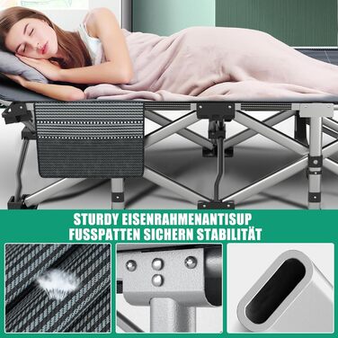 Велике розкладне ліжко з матрацом – 198x81x46 см, 400 кг, сталевий каркас, Oxford-тканина, для дорослих, сад, подорожі (Сірий)