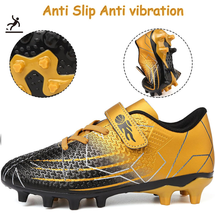 Дитячі футбольні бутси з шипами, професійні, чорно-золоті (35 EU)