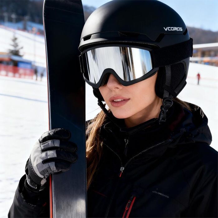 Шлем для катання на лижах Skihem DXH816 з підкладкою та маскою, для жінок та чоловіків, знімні навушники, дихаючий, захист від ударів, UV-захист, регульований, для сноубордингу та лижного спорту (Матовий чорний, M)