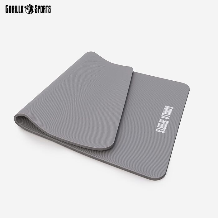 Фітнес-мат для йоги GORILLA SPORTS 190x60x1,5 см, сірий, нековзний, без фталатів, з ременем для перенесення