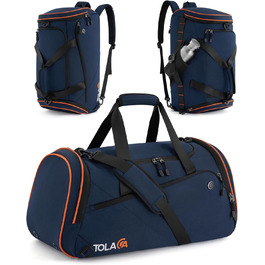 Спортивна сумка Tolaccea 47L з відділенням для взуття та мокрого одягу - рюкзак-дуffel для фітнесу, тренувань, басейну, подорожей (Темно-синій)