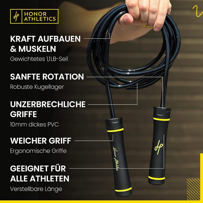 Стрибкове канат для Муай Тай з вагою, для інтенсивних тренувань, Муай Тай & MMA - міцний PVC канат, 1,1 фунта, чорний