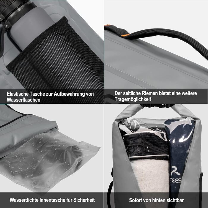 Чорний рюкзак Blackace Arteesol водовідштовхуючий, Dry Bag 20L, 40L, 45L. Ідеально для каякінгу, кану, кемпінгу, трекінгу, походів, вітрильного спорту та інших водних видів спорту (сірий, 45L)