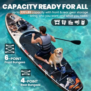 Надувний SUP Борд для дорослих з аксесуарами та кріпленням для камери, 320x81x15см, 10'6', вантажопідйомність 150кг, чорний