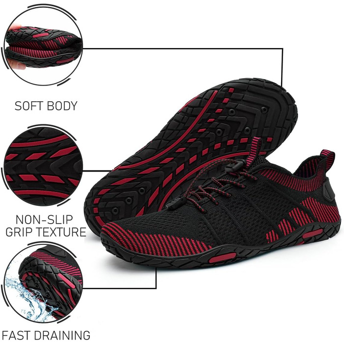 Водні черевики WateLves для чоловіків та жінок, шкарпетки для плавання, аквашузи для серфінгу, дайвінгу, фітнесу, чорний/червоний, 43 EU