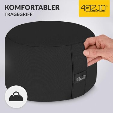 Подушка для медитації 4FIZJO кругла, чорна, з гречаним лушпинням 32x20 см, бавовняний знімний чохол - для йоги та сидіння
