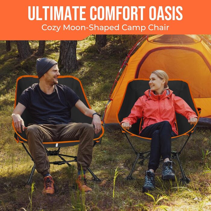 Складний туристичний стілець JONRRYIN з двома кишенями та регулюванням висоти для відпочинку на природі, пікніків та пляжу (чорний/помаранчевий)