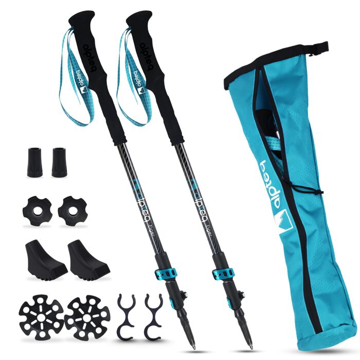 Телескопічні трекінгові палиці з карбону та алюмінію для скандинавської ходьби, регульовані 65–135 см, ергономічні, сині