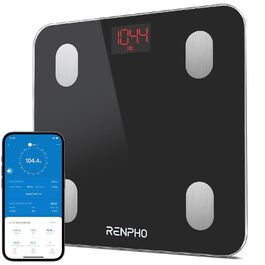 Розумні ваги RENPHO з Bluetooth, аналізатор жиру, м'язової маси, ІМТ, ваги, води, білка, кісткової маси, BMR, чорні, 270 мм