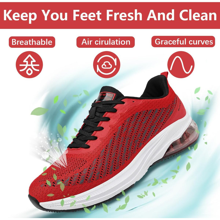 Кросівки для бігу та фітнесу: чоловічі та жіночі, легкі, дихаючі, розмір 36-47 EU (39 EU, червоно-білі)