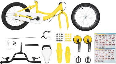 Дитячий велосипед 16 дюймів для хлопчиків та дівчаток 4-8 років з регульованими крилами, жовтий